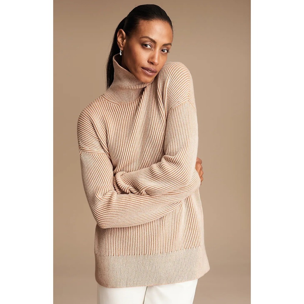 J Jill Pure Jill Textured Ribbed-Knit Sweater dark caramel/light vintage canvas